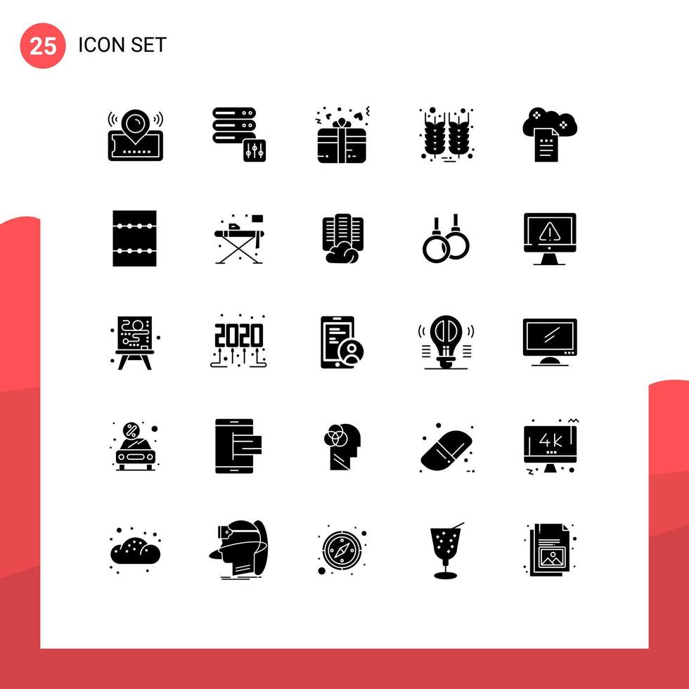 Pictogram Set of 25 Simple Solid Glyphs of digital storage wheat gift thanksgiving bottle Editable Vector Design Elements