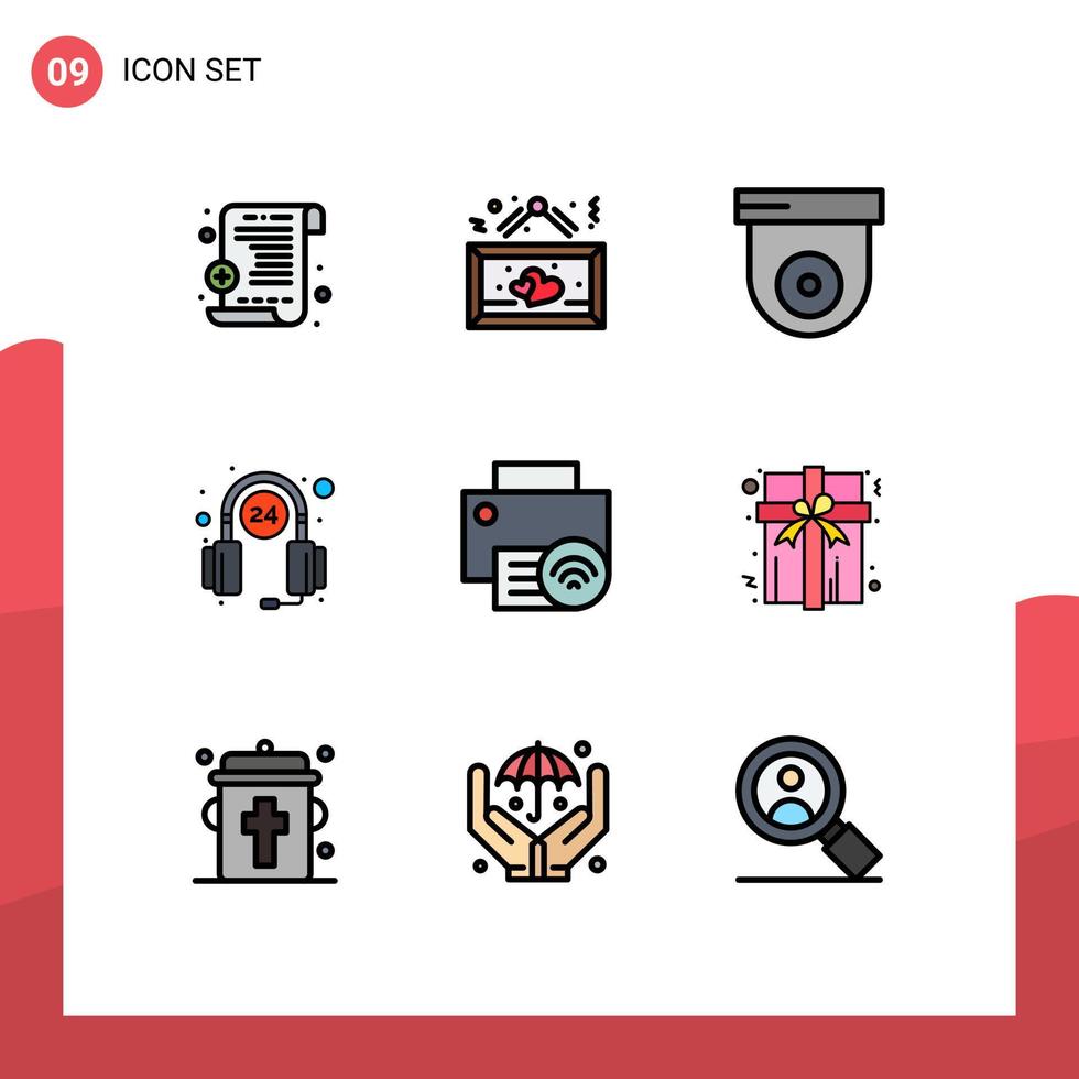 Filledline Flat Color Pack of 9 Universal Symbols of hardware devices dome computers hours Editable Vector Design Elements