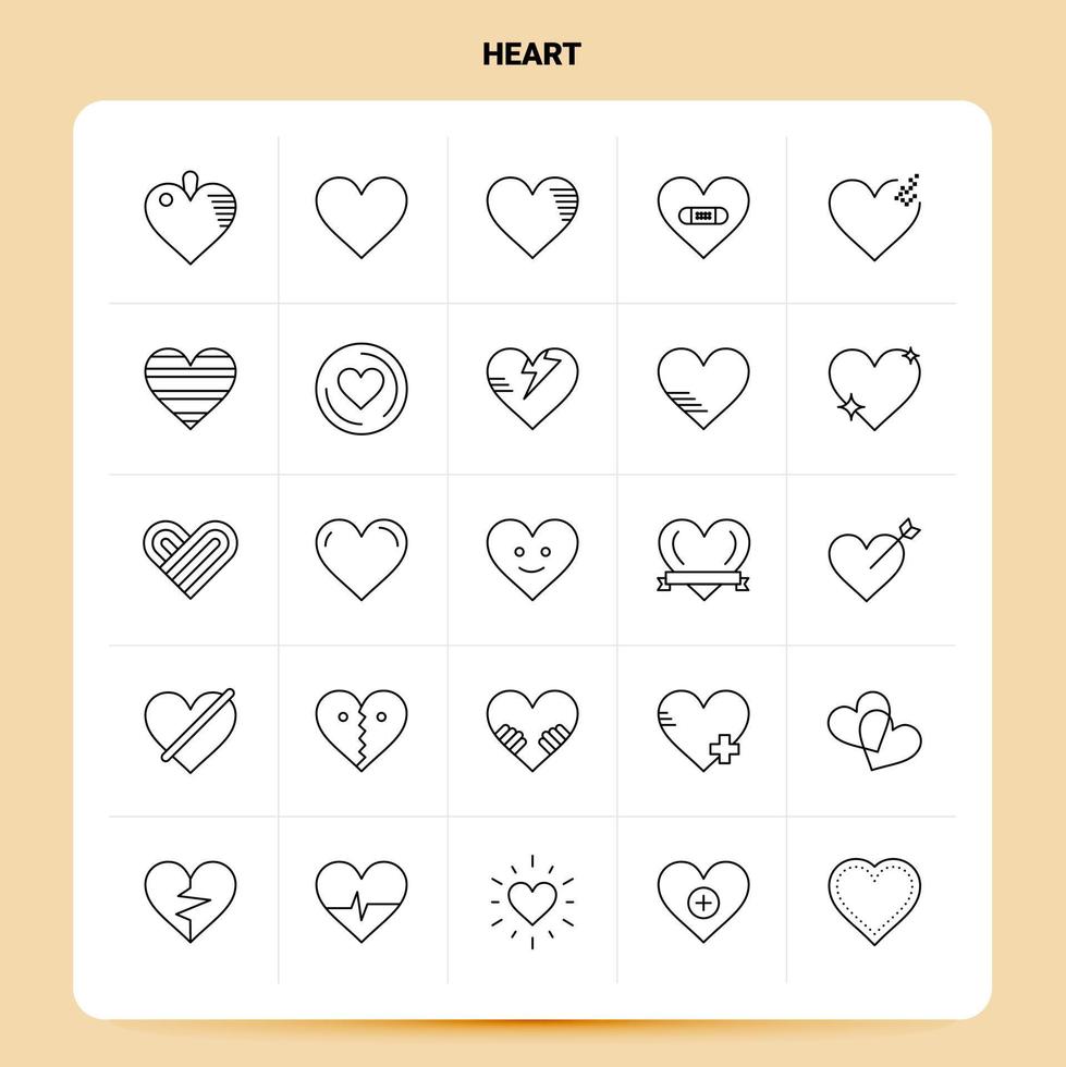 OutLine 25 Heart Icon set Vector Line Style Design Black Icons Set Linear pictogram pack Web and Mobile Business ideas design Vector Illustration