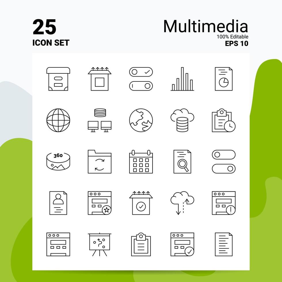 25 Multimedia Icon Set 100 Editable EPS 10 Files Business Logo Concept Ideas Line icon design vector