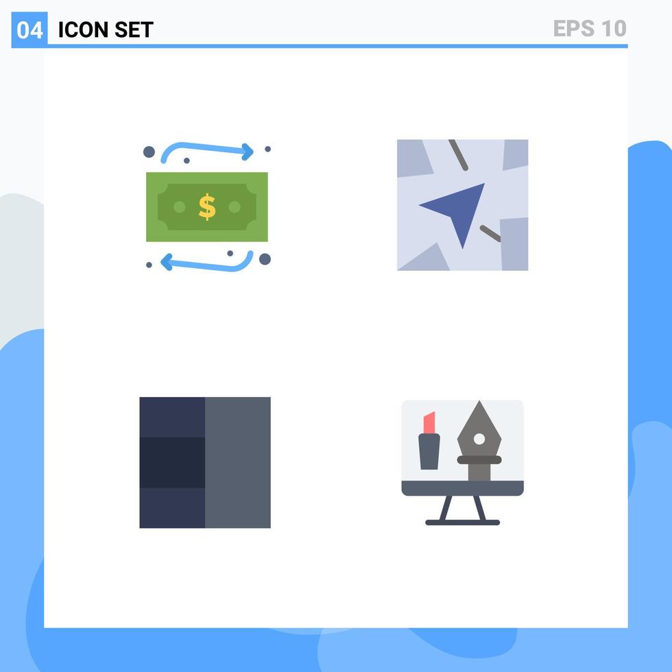 Mobile Interface Flat Icon Set of 4 Pictograms of money editing gps grid computer Editable Vector Design Elements