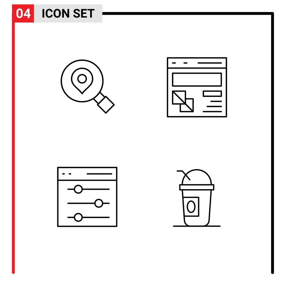 4 Thematic Vector Filledline Flat Colors and Editable Symbols of research communication location development settings Editable Vector Design Elements