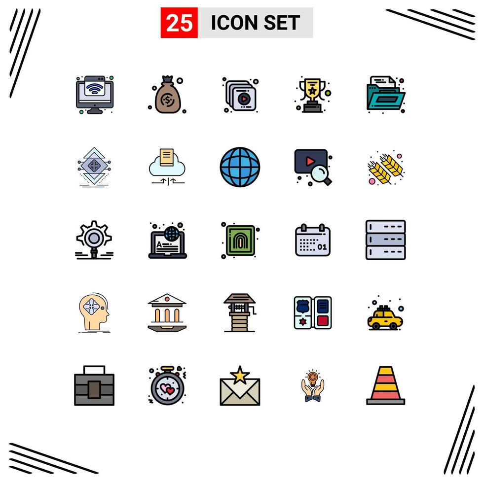 conjunto de 25 iconos de interfaz de usuario modernos signos de símbolos para elementos de diseño vectorial editables de trofeo de carpeta multimedia de oficina de datos vector
