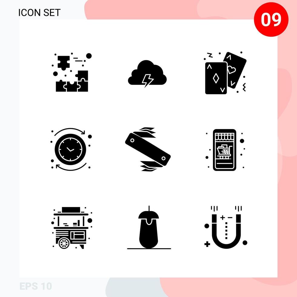 Vector Pack of 9 Icons in Solid Style Creative Glyph Pack isolated on White Background for Web and Mobile Creative Black Icon vector background