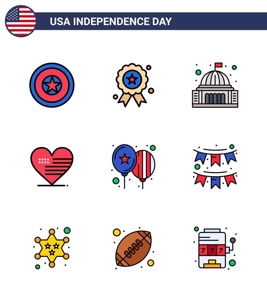 9 Creative USA Icons Modern Independence Signs and 4th July Symbols of american day white celebrate flag Editable USA Day Vector Design Elements