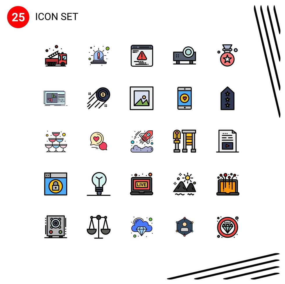 Modern Set of 25 Filled line Flat Colors and symbols such as video projector projector red powerpoint presentation error Editable Vector Design Elements