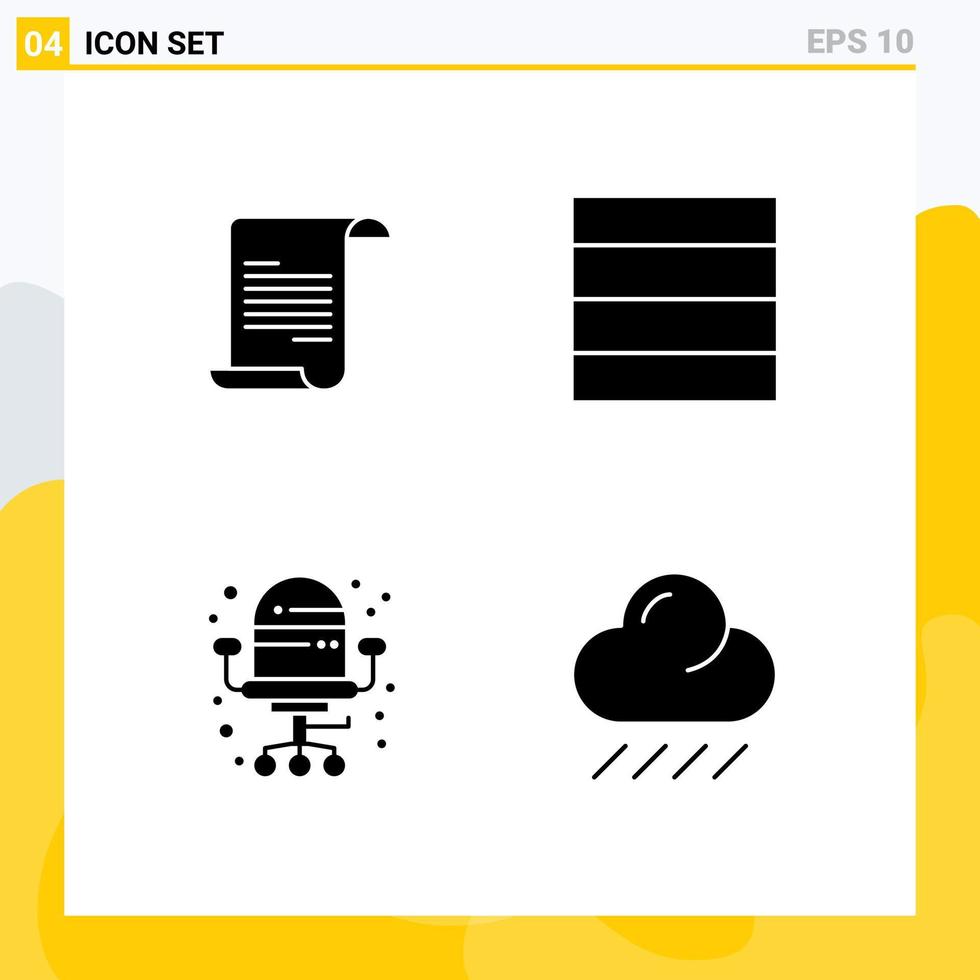 Modern Set of 4 Solid Glyphs Pictograph of file rain grid office Layer 1 Editable Vector Design Elements