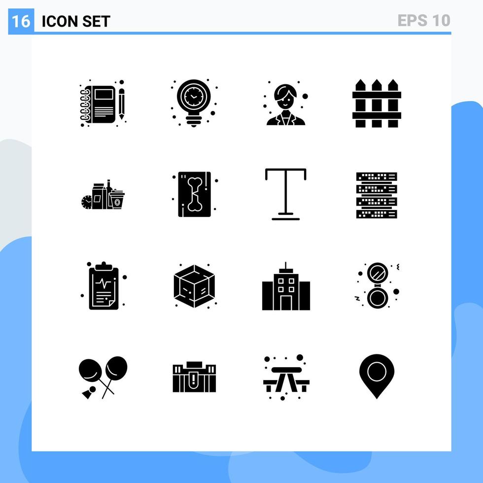 16 Thematic Vector Solid Glyphs and Editable Symbols of food security light home woman Editable Vector Design Elements