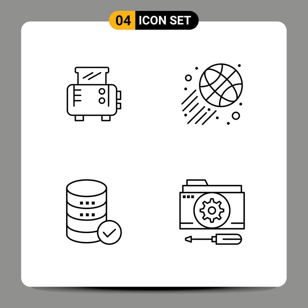 Set of 4 Modern UI Icons Symbols Signs for toast web basketball ball hosting folder Editable Vector Design Elements