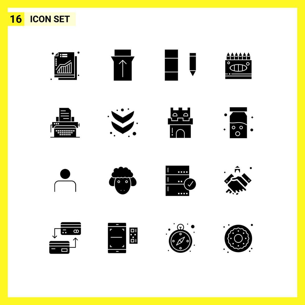 User Interface Pack of 16 Basic Solid Glyphs of publish typing data typewriter arts Editable Vector Design Elements