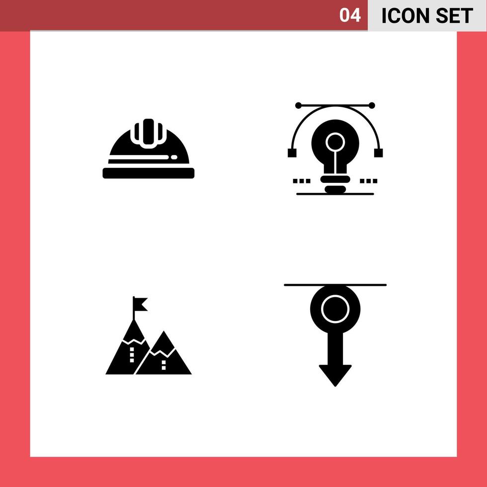 4 Solid Glyph concept for Websites Mobile and Apps cap success labour helmet solution flag Editable Vector Design Elements