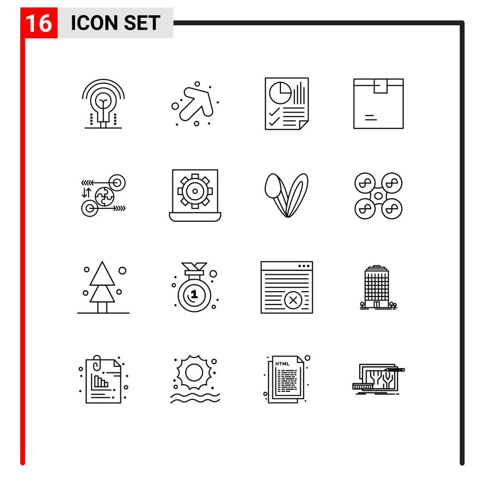 User Interface Pack of 16 Basic Outlines of puzzle product data goods box Editable Vector Design Elements