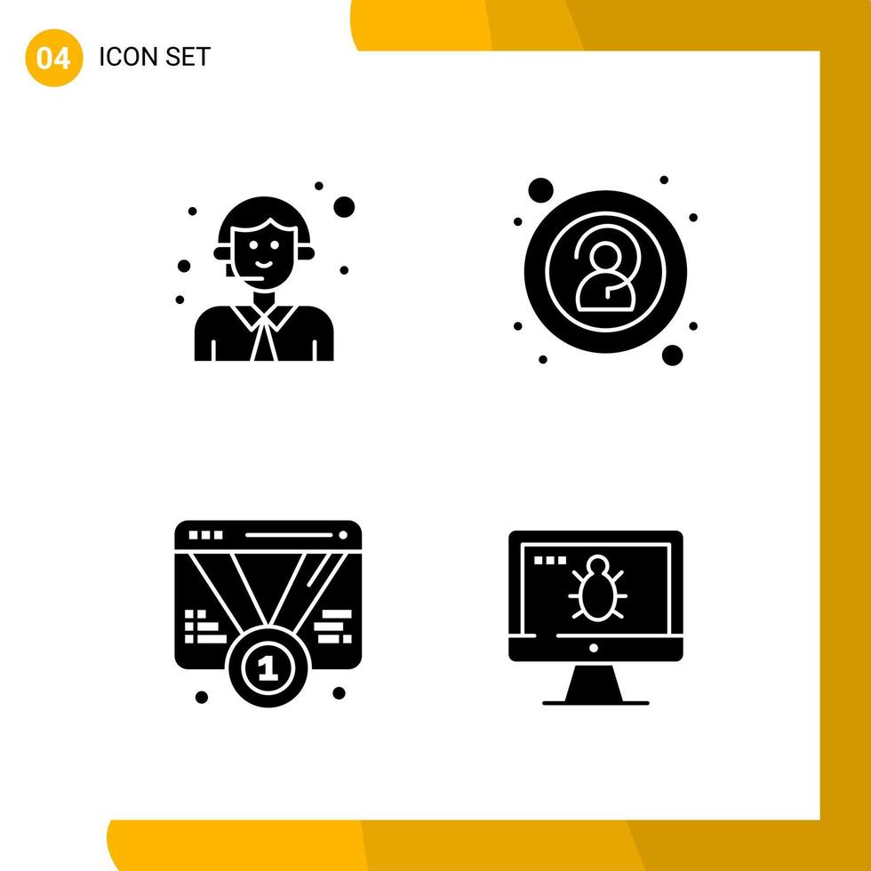 4 Icon Set Solid Style Icon Pack Glyph Symbols isolated on White Backgound for Responsive Website Designing Creative Black Icon vector background