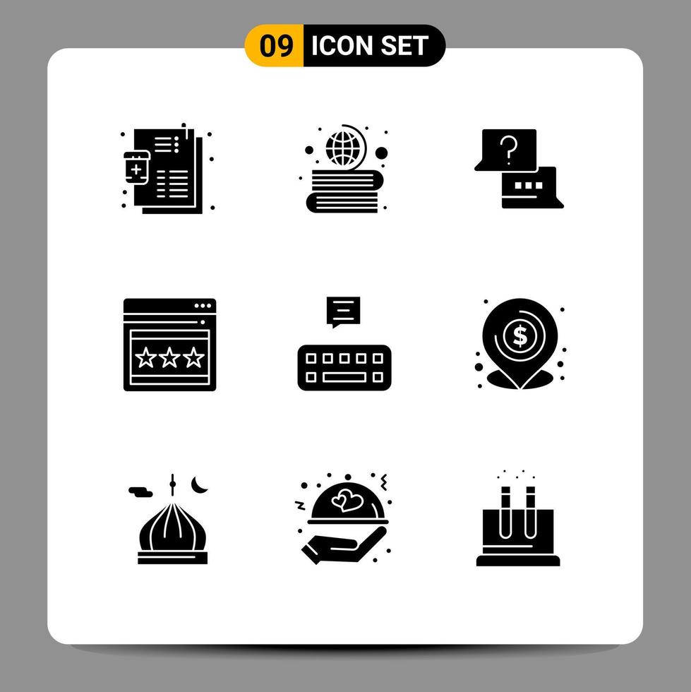 9 Universal Solid Glyph Signs Symbols of mail keyboard job webpage seo Editable Vector Design Elements