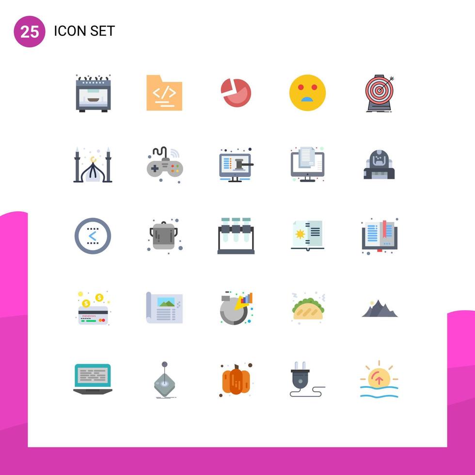Flat Color Pack of 25 Universal Symbols of target focus diagram aim emojis Editable Vector Design Elements