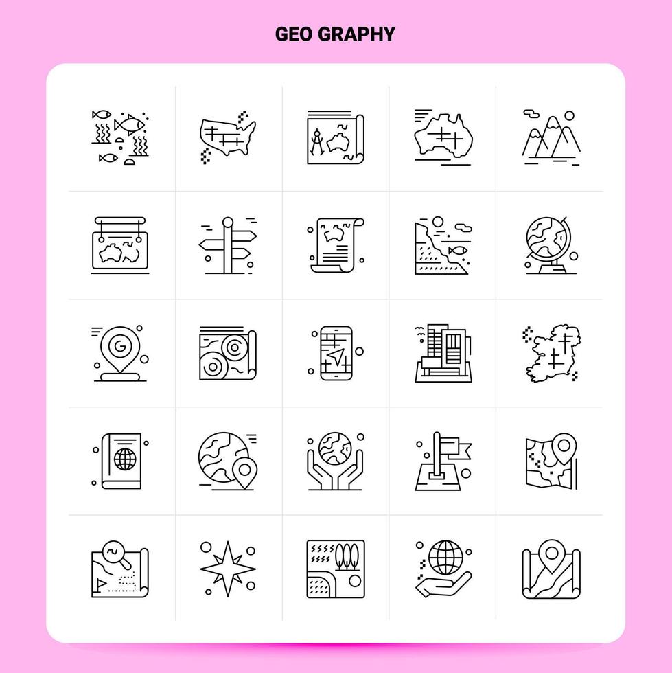 OutLine 25 Geo Graphy Icon set Vector Line Style Design Black Icons Set Linear pictogram pack Web and Mobile Business ideas design Vector Illustration