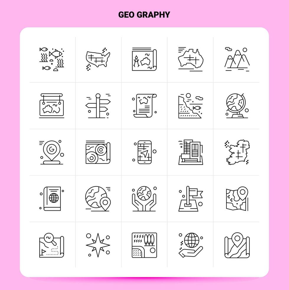OutLine 25 Geo Graphy Icon set Vector Line Style Design Black Icons Set Linear pictogram pack Web and Mobile Business ideas design Vector Illustration