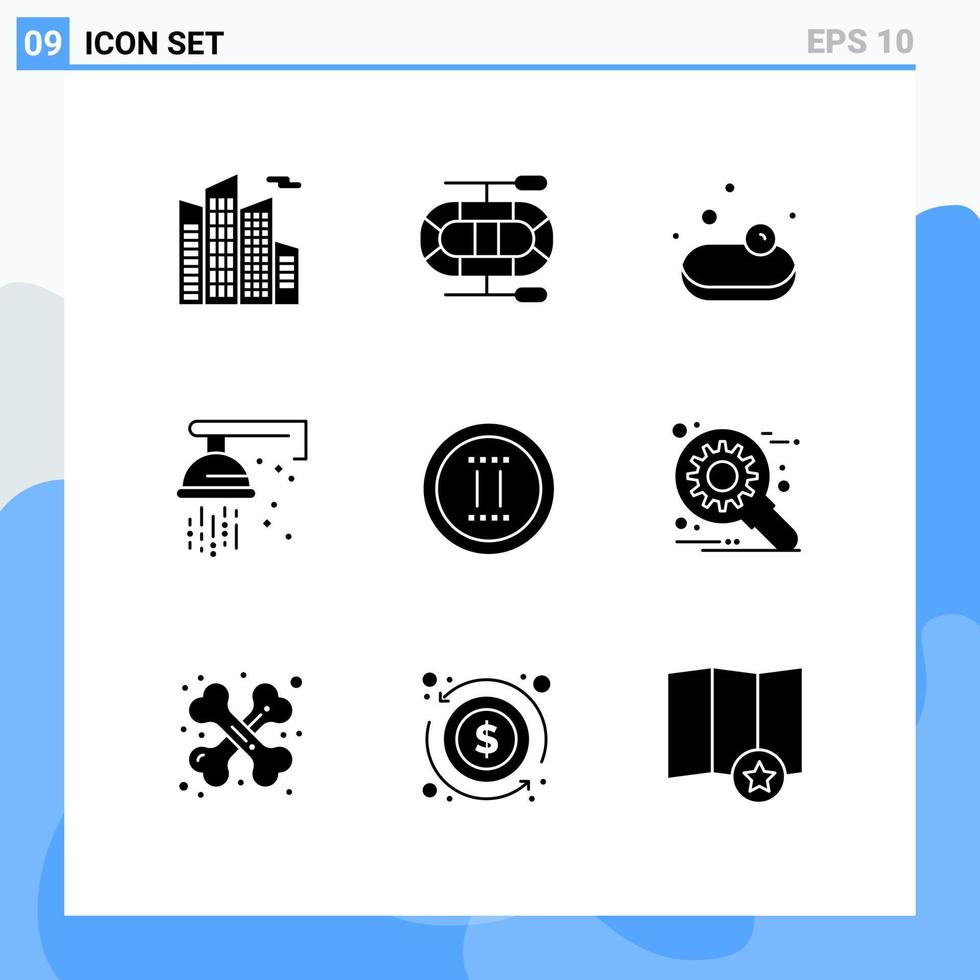 Pack of 9 Modern Solid Glyphs Signs and Symbols for Web Print Media such as development pause mechanical online movie Editable Vector Design Elements