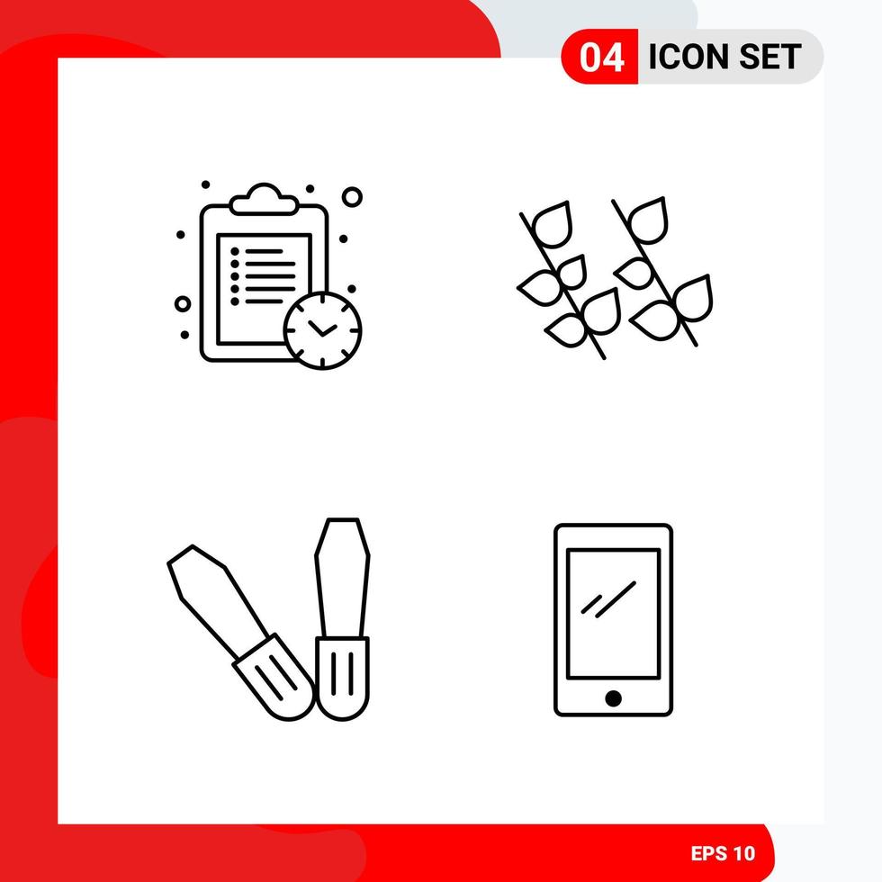 Creative Set of 4 Universal Outline Icons isolated on White Background Creative Black Icon vector background