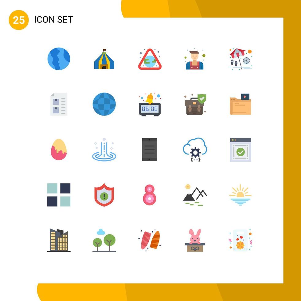 paquete de 25 signos y símbolos modernos de colores planos para medios de impresión web, como elementos de diseño de vectores editables para el reparador de la tierra de la playa de vacaciones