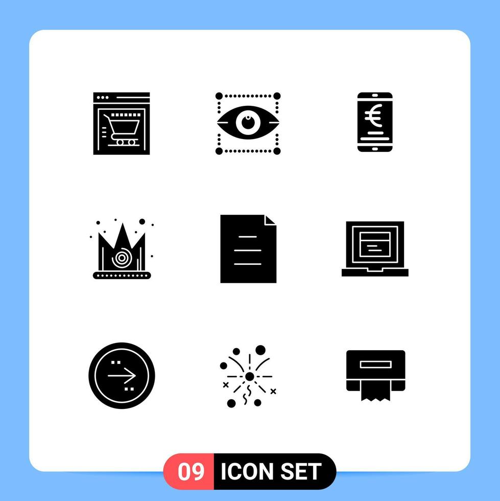 Pack of 9 Modern Solid Glyphs Signs and Symbols for Web Print Media such as file king payment gras best Editable Vector Design Elements