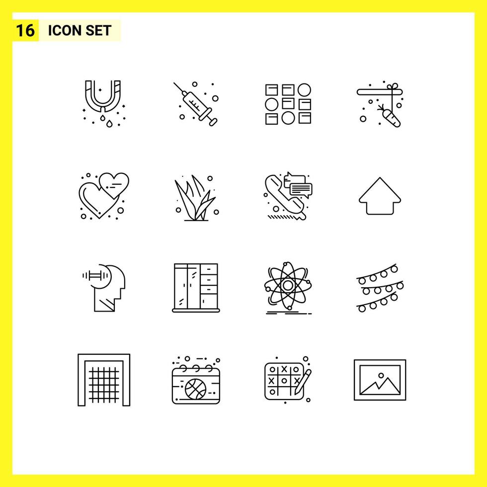 16 Universal Outline Signs Symbols of love emojis system affection fishing rod Editable Vector Design Elements