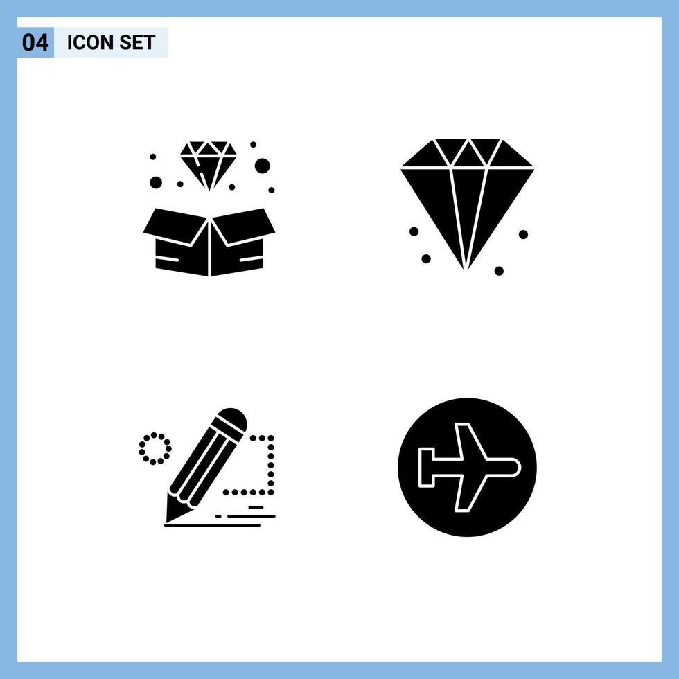 4 Creative Icons Modern Signs and Symbols of diamond darwing jewelry finance tablet Editable Vector Design Elements