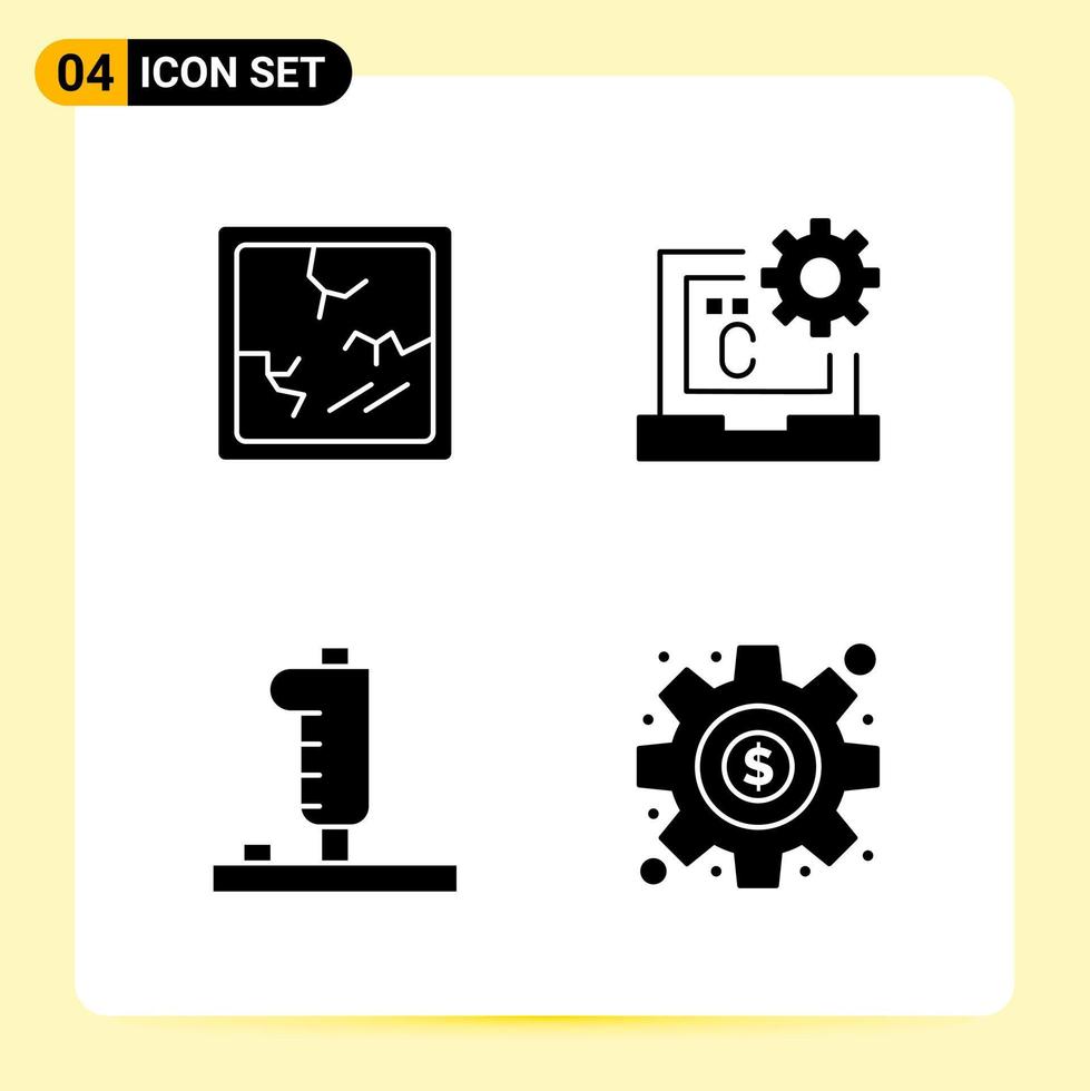 4 iconos creativos para el diseño moderno de sitios web y aplicaciones móviles receptivas 4 signos de símbolos de glifo sobre fondo blanco 4 paquete de iconos fondo de vector de icono negro creativo