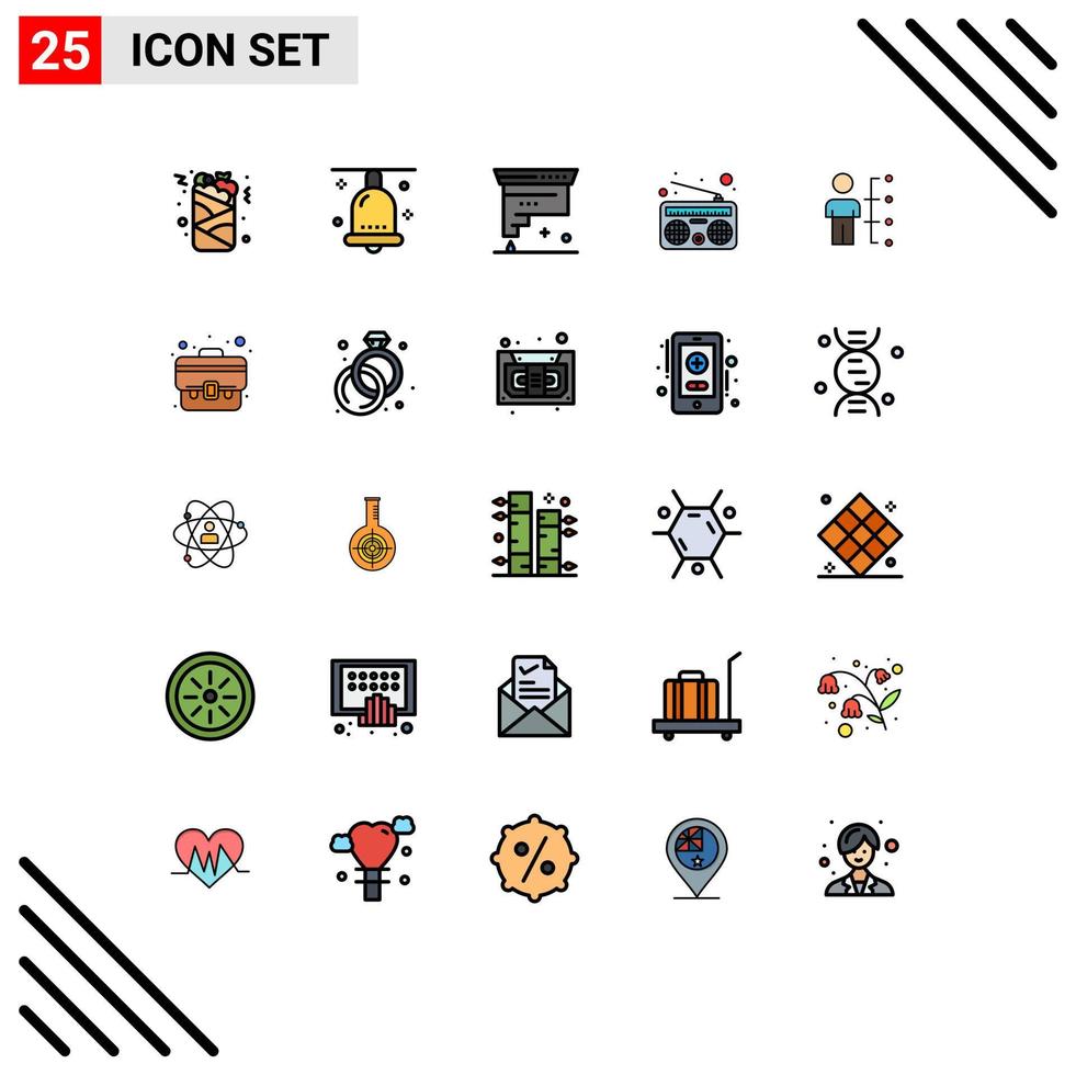 25 Universal Filled line Flat Colors Set for Web and Mobile Applications skills media thanksgiving communication development Editable Vector Design Elements