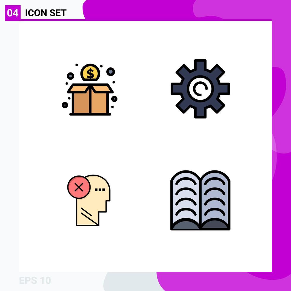 Group of 4 Filledline Flat Colors Signs and Symbols for crowd failure money setting human Editable Vector Design Elements