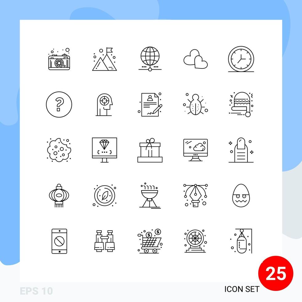 25 Universal Line Signs Symbols of clock loves earth love network Editable Vector Design Elements