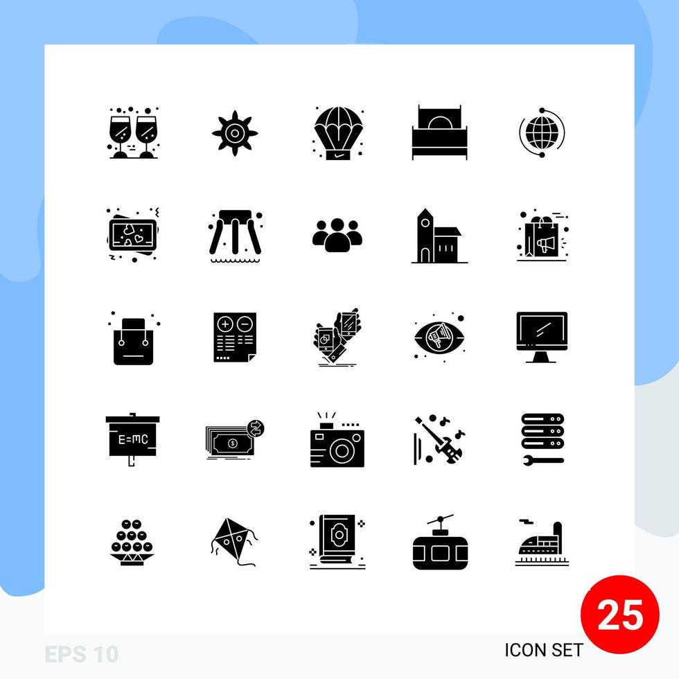 25 Thematic Vector Solid Glyphs and Editable Symbols of connection business product globe furniture Editable Vector Design Elements