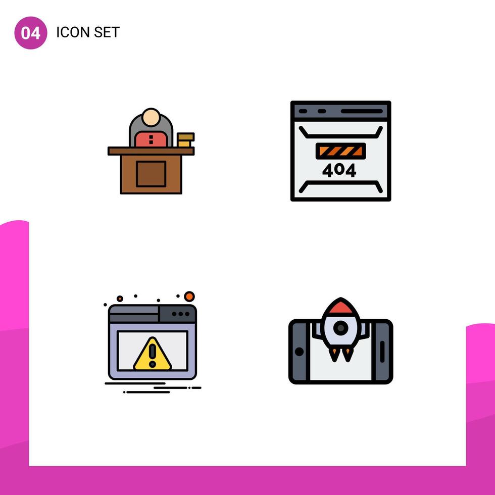 Modern Set of 4 Filledline Flat Colors Pictograph of desk error laptop user site Editable Vector Design Elements