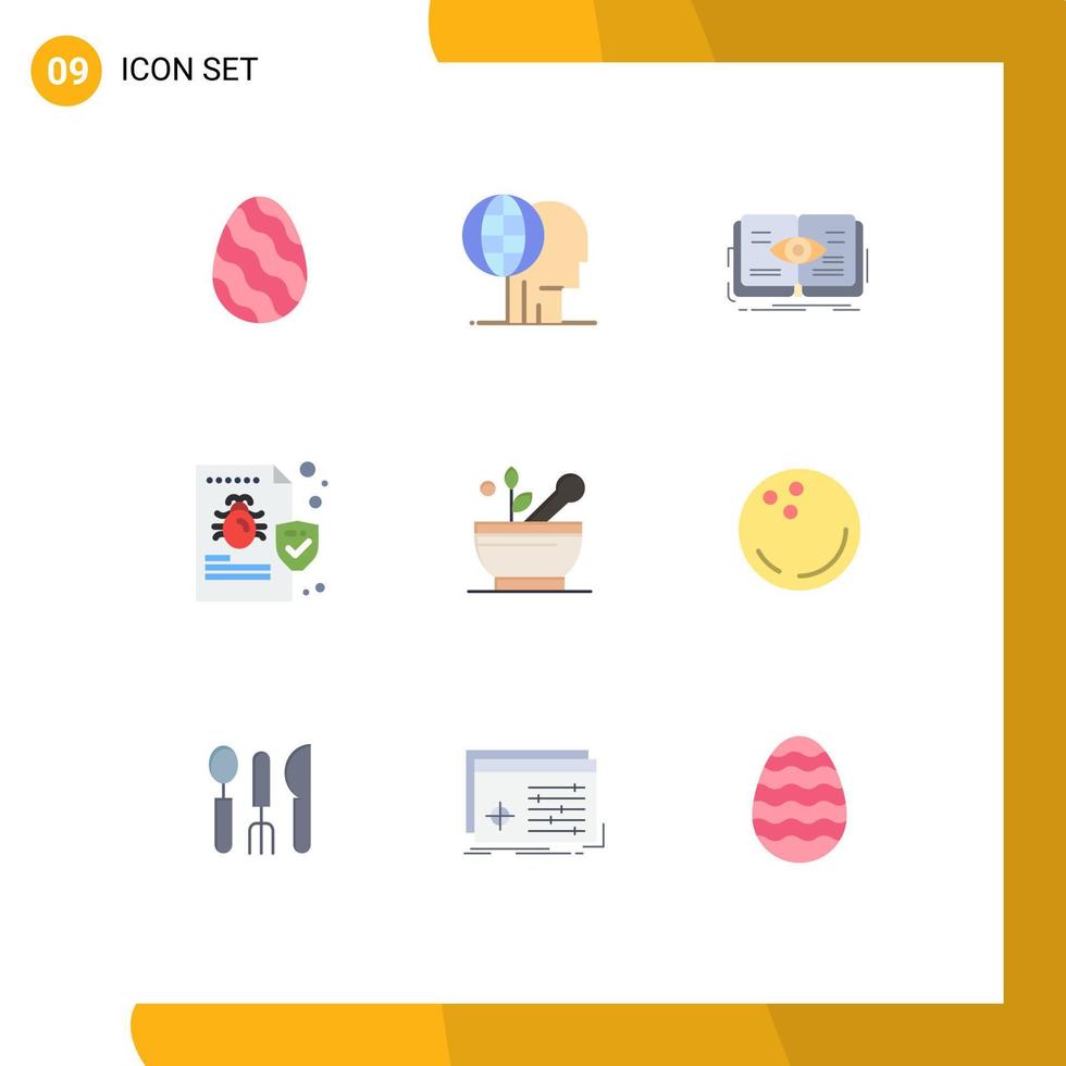 User Interface Pack of 9 Basic Flat Colors of security file outsource bug view Editable Vector Design Elements