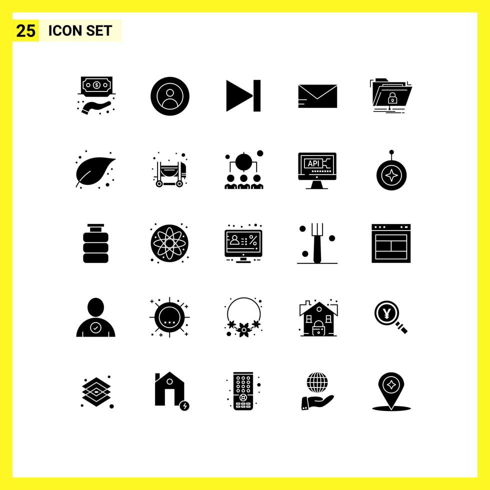 Pictogram Set of 25 Simple Solid Glyphs of encryption email user mail last Editable Vector Design Elements