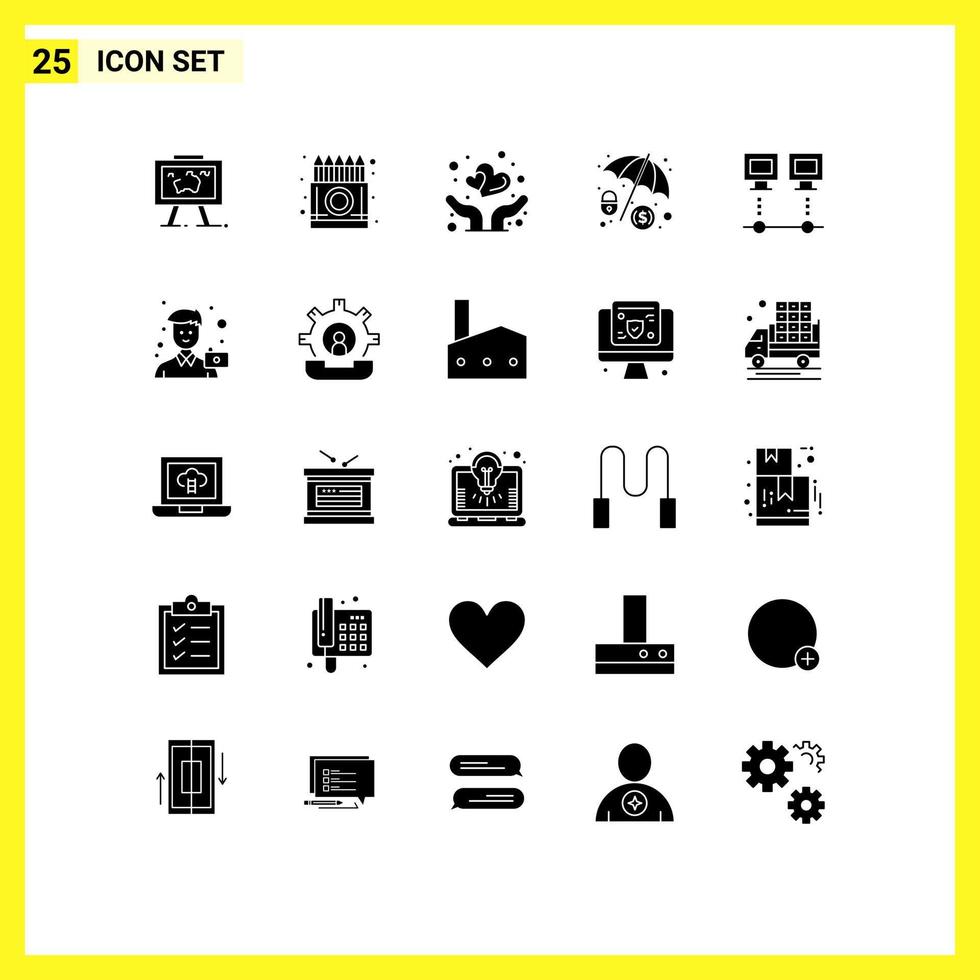 Pictogram Set of 25 Simple Solid Glyphs of computers dollar protection drawing cyber crime medical Editable Vector Design Elements