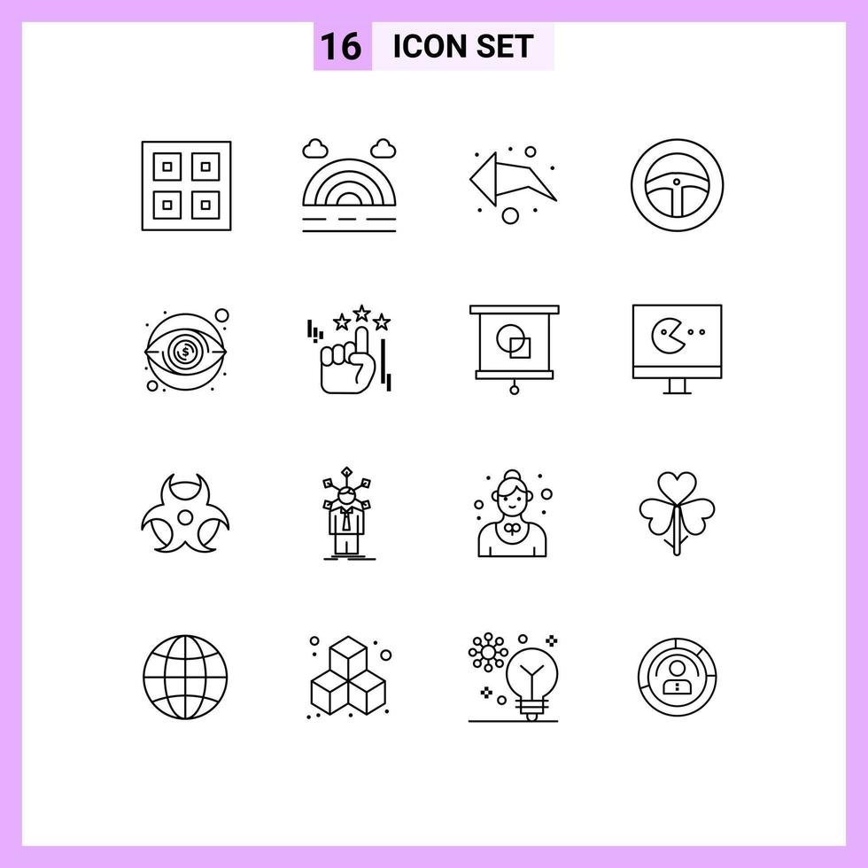 Pack of 16 creative Outlines of money view arrow eye steering Editable Vector Design Elements