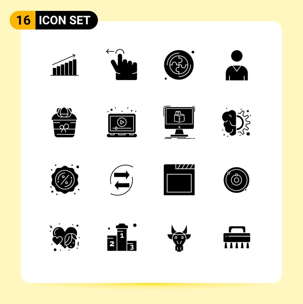Modern Set of 16 Solid Glyphs and symbols such as decoration user gesture interface puzzle Editable Vector Design Elements