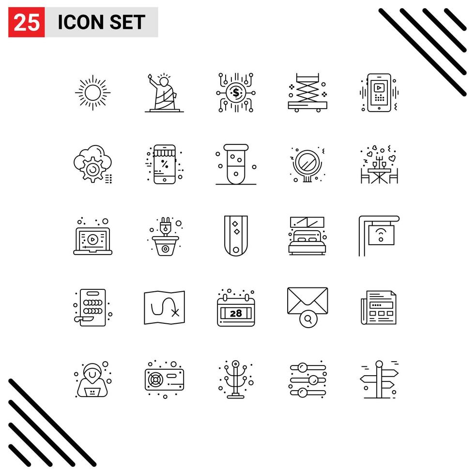 Mobile Interface Line Set of 25 Pictograms of smart tools crowdfund industry funding Editable Vector Design Elements