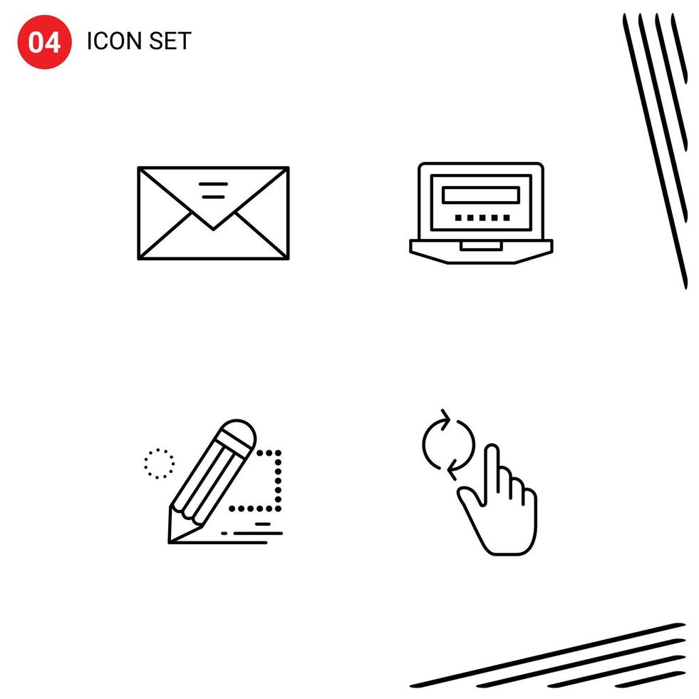 4 Creative Icons Modern Signs and Symbols of envelope pencil message computer painting Editable Vector Design Elements