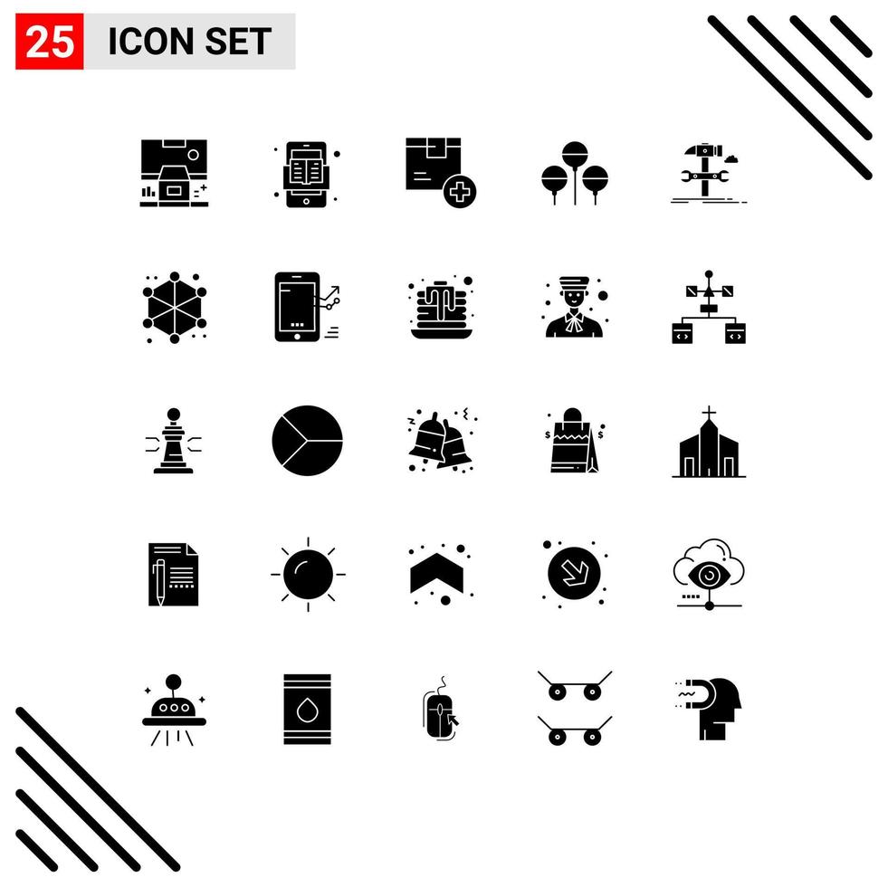 User Interface Pack of 25 Basic Solid Glyphs of build easter read bloon logistic Editable Vector Design Elements