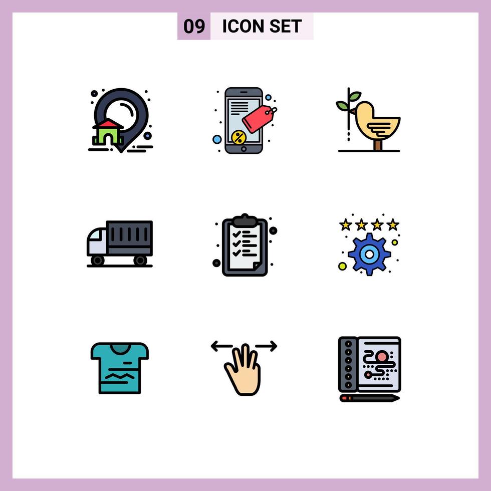 grupo de 9 signos y símbolos de colores planos de línea rellena para el transporte de papel elementos de diseño de vectores editables de vehículos de envío de palomas