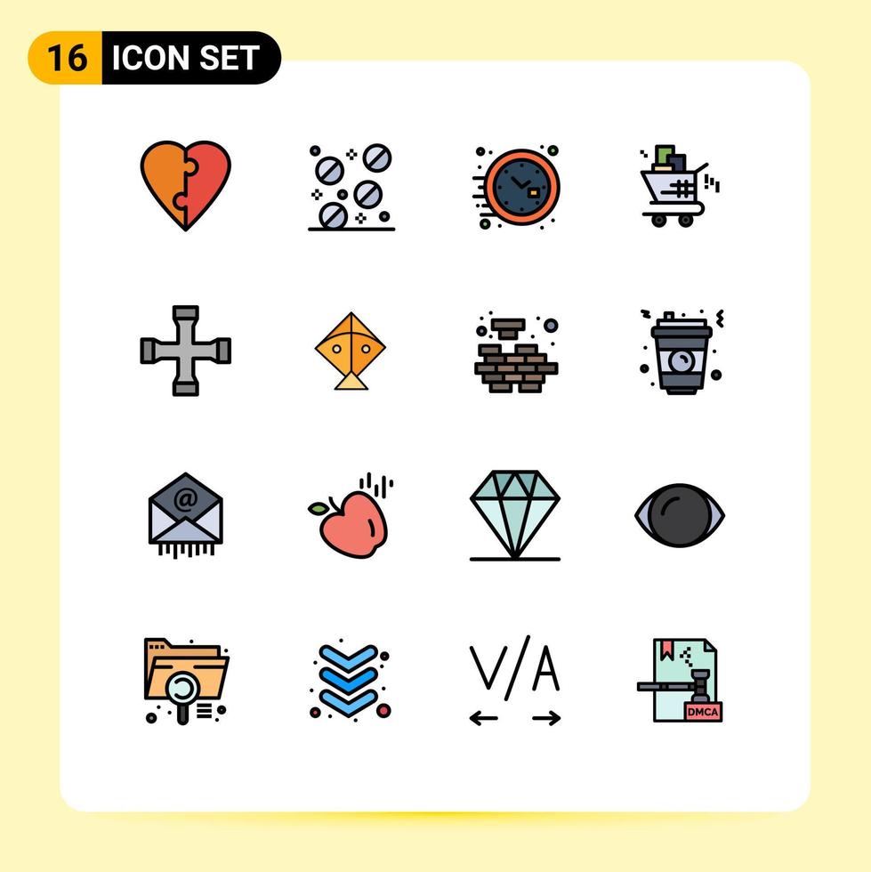conjunto de 16 iconos modernos de la interfaz de usuario símbolos signos para el transporte construcción de tiempo de llave cruzada y herramientas elementos de diseño de vectores creativos editables seo