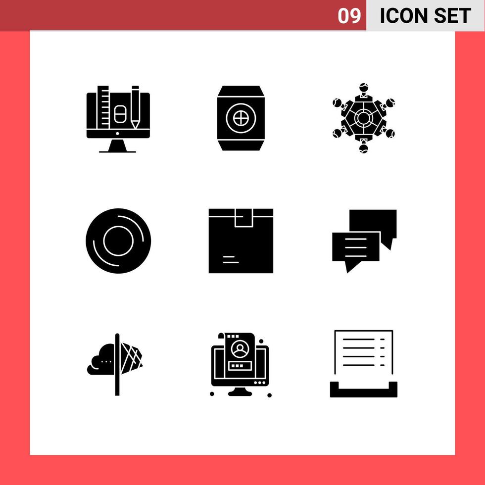 9 Thematic Vector Solid Glyphs and Editable Symbols of box gadget friends disc computers Editable Vector Design Elements