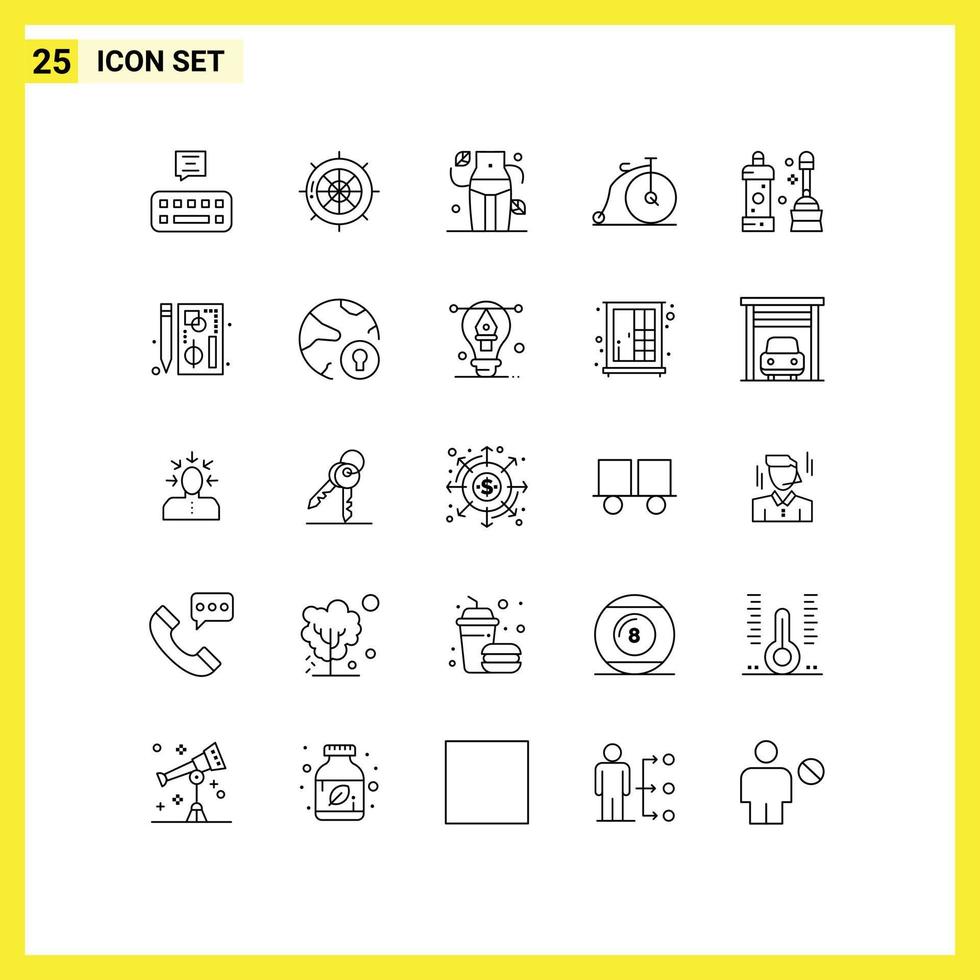 25 User Interface Line Pack of modern Signs and Symbols of cleaner vehicle diet transportation bike Editable Vector Design Elements