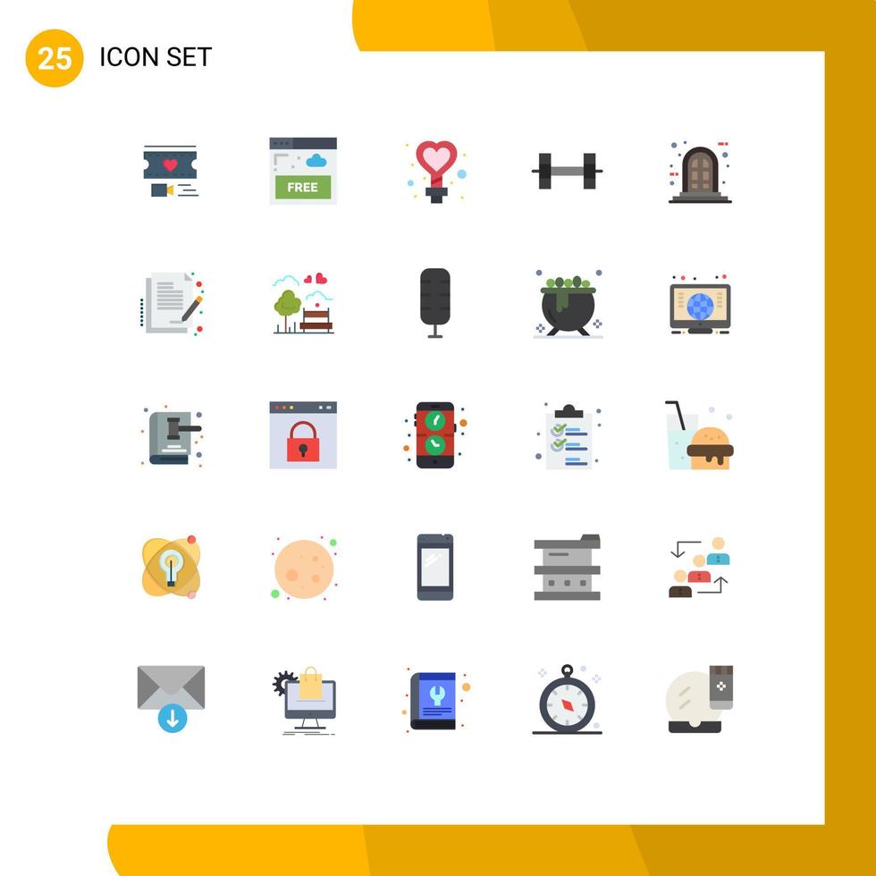 paquete de 25 signos y símbolos de colores planos modernos para medios de impresión web, como elementos de diseño de vectores editables deportivos de marco femenino de panel de contrato