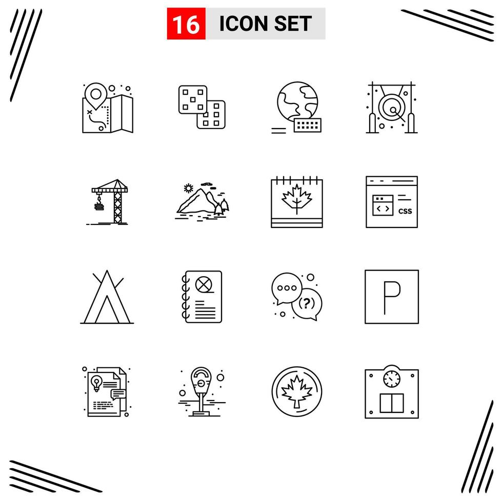 Set of 16 Commercial Outlines pack for constructing building marketing crane gong Editable Vector Design Elements