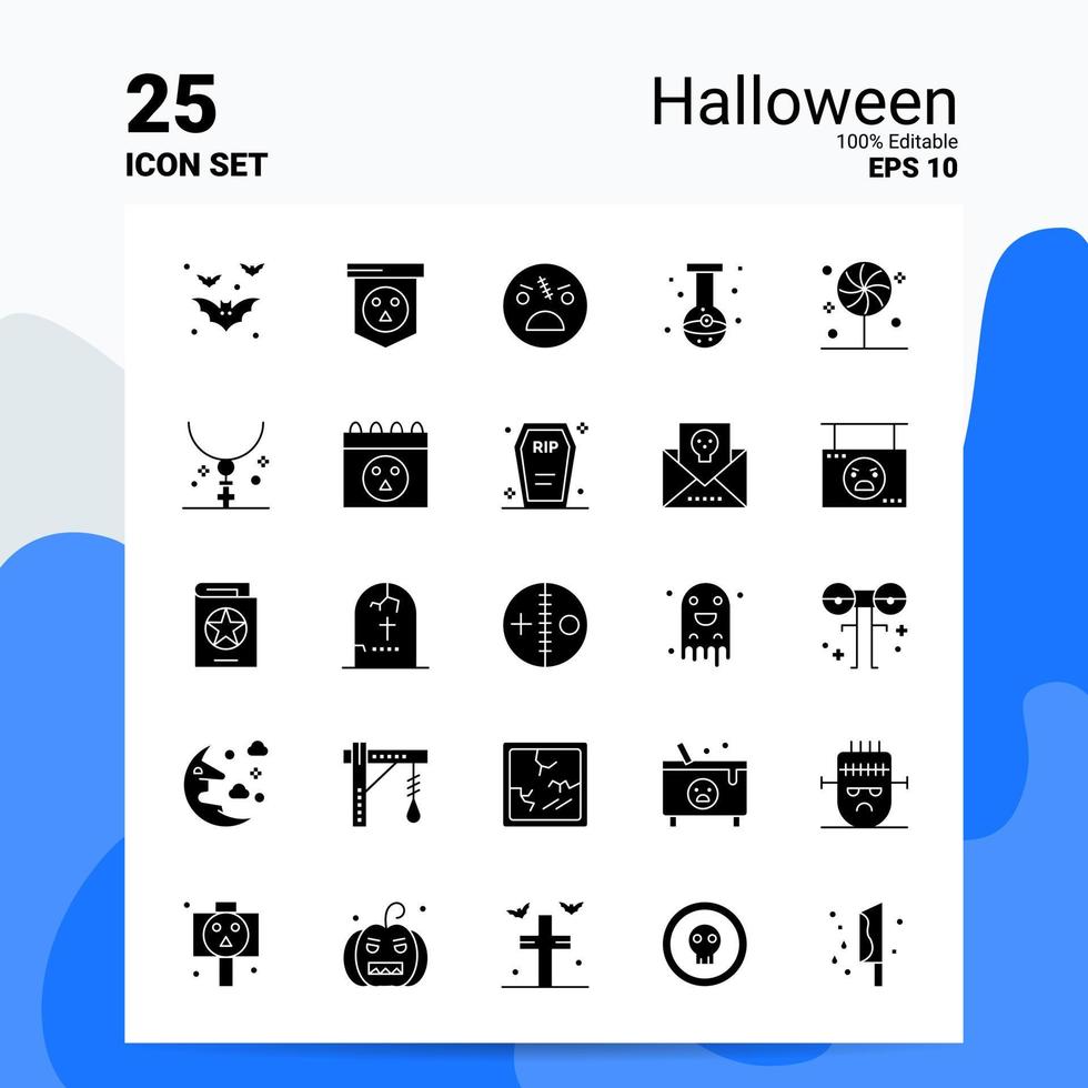 25 conjunto de iconos de halloween 100 archivos eps 10 editables ideas de concepto de logotipo de empresa diseño de icono de glifo sólido vector