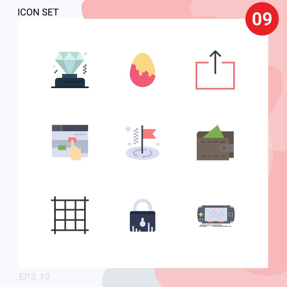 Mobile Interface Flat Color Set of 9 Pictograms of cash flag output business touch Editable Vector Design Elements