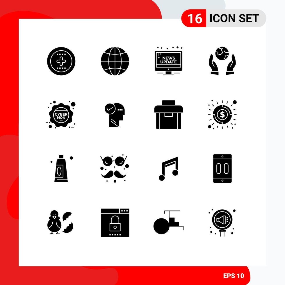 User Interface Pack of 16 Basic Solid Glyphs of discount guarder campaign eco protection update Editable Vector Design Elements